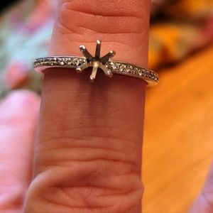 Six Prong Diamond Pave Engagement Ring
